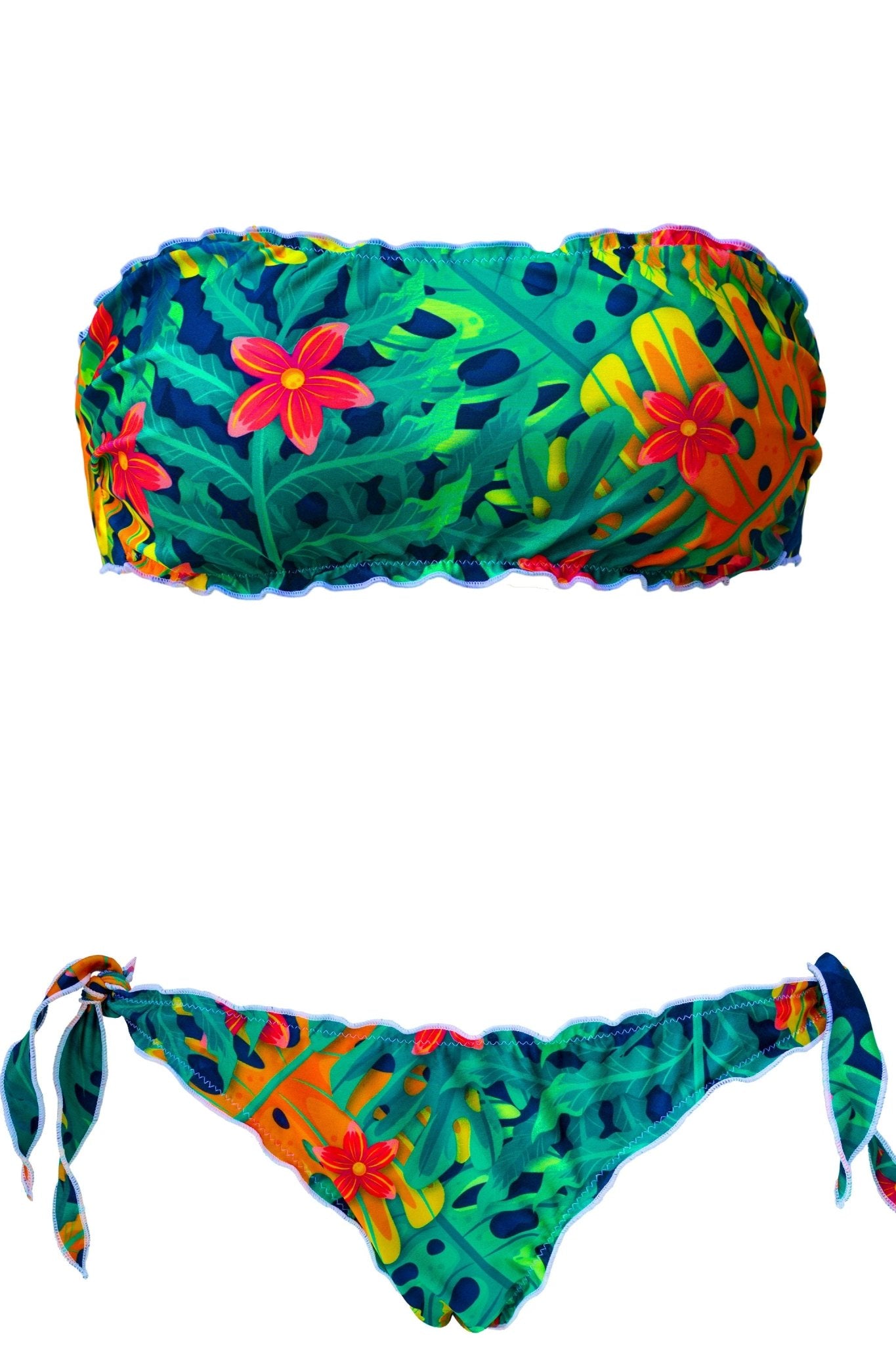 Jungle Bandeau Bikini Tropical Monstera Print