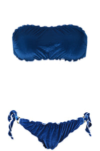 Nettuno Fascia bandeau in Persian blue velvet with frou frou edges